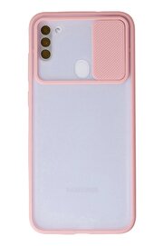 CepteToptan Samsung Galaxy A11 Kılıf Palm Buzlu Kamera Sürgülü Silikon - Pembe - DROPX7035-8065