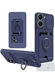 CepteToptan Vivo Y16 Kılıf Zuma Kartvizitli Yüzüklü Silikon - Lacivert - DROPX6720-1532