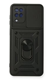 CepteToptan Samsung Galaxy A12 Kılıf Pars Lens Yüzüklü Silikon - Siyah - DROPX5195-6396