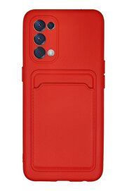 CepteToptan Oppo Reno 5 Kılıf Kelvin Kartvizitli Silikon - Kırmızı - DROPX7058-3435