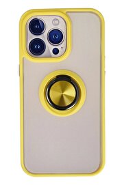 CepteToptan iPhone 15 Pro Kılıf Montreal Yüzüklü Silikon Kapak - Sarı - DROPX1959-4331
