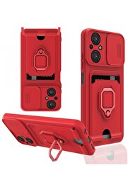 CepteToptan Xiaomi Poco M5 Kılıf Zuma Kartvizitli Yüzüklü Silikon - Kırmızı - DROPX9563-5965