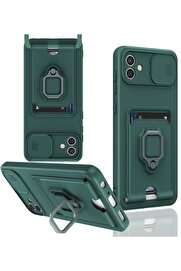 CepteToptan Samsung Galaxy A06 Kılıf Zuma Kartvizitli Yüzüklü Silikon - Yeşil - DROPX6915-4703