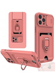 CepteToptan iPhone 12 Pro Max Kılıf Zuma Kartvizitli Yüzüklü Silikon - Pembe - DROPX2298-1558