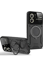 CepteToptan Xiaomi Mi 13T Pro Kılıf Joy Lens Standlı Kapak - Siyah - DROPX4958-8177