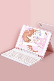 CepteToptan iPad Pro 12.9 (2024) Kılıf KC01 Smart Klavyeli Tablet Kılıfı - Pembe - DROPX2362-2040