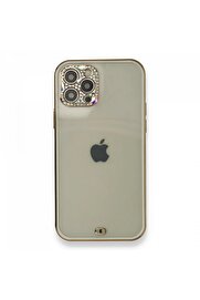 CepteToptan iPhone 12 Pro Kılıf Liva Taşlı Silikon - Beyaz - DROPX2222-6319