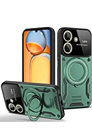 CepteToptan Xiaomi Redmi 13C Kılıf Joy Lens Standlı Kapak - Koyu Yeşil - DROPX9703-8525
