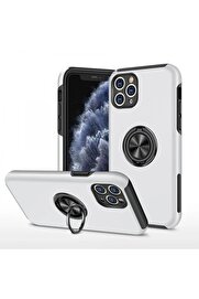 CepteToptan iPhone 11 Pro Max Kılıf Elit Yüzüklü Kapak - Gümüş - DROPX6214-4179