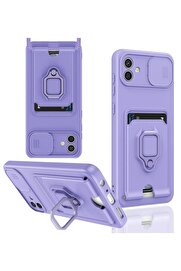 CepteToptan Samsung Galaxy A05 Kılıf Zuma Kartvizitli Yüzüklü Silikon - Lila - DROPX2311-5291