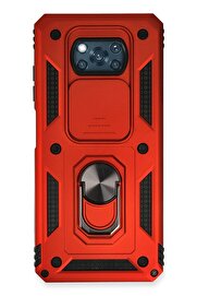 CepteToptan Xiaomi Pocophone X3 Kılıf Pars Lens Yüzüklü Silikon - Kırmızı - DROPX4741-4166