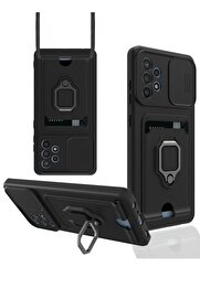 CepteToptan Samsung Galaxy A72 Kılıf Zuma Kartvizitli Yüzüklü Silikon - Siyah - DROPX2423-1174