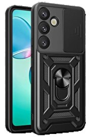 CepteToptan Samsung Galaxy S25 Kılıf Pars Lens Yüzüklü Silikon - Siyah - DROPX3916-1836