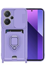 CepteToptan Xiaomi Redmi Note 13 Pro Plus Kılıf Zuma Kartvizitli Yüzüklü Silikon - Lila - DROPX2243-6013