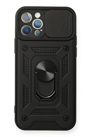 CepteToptan iPhone 12 Pro Kılıf Pars Lens Yüzüklü Silikon - Siyah - DROPX8864-8002