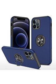 CepteToptan iPhone 12 Pro Max Kılıf Elit Yüzüklü Kapak - Lacivert - DROPX7776-2682