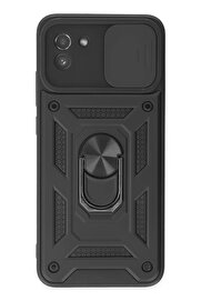 CepteToptan Samsung Galaxy A03 Kılıf Pars Lens Yüzüklü Silikon - Siyah - DROPX4097-1294