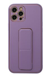 CepteToptan iPhone 12 Pro Kılıf Coco Deri Standlı Kapak - Lila - DROPX3071-6495
