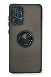 CepteToptan Samsung Galaxy A72 Kılıf Montreal Yüzüklü Silikon Kapak - Yeşil - DROPX1110-3776