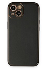 CepteToptan iPhone 14 Kılıf Coco Deri Silikon Kapak - Siyah - DROPX5584-3209