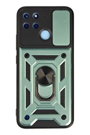 CepteToptan Realme C25Y Kılıf Pars Lens Yüzüklü Silikon - Yeşil - DROPX3050-6754
