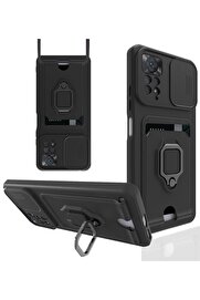 CepteToptan Xiaomi Redmi Note 12 Pro 4G Kılıf Zuma Kartvizitli Yüzüklü Silikon - Siyah - DROPX2475-3974