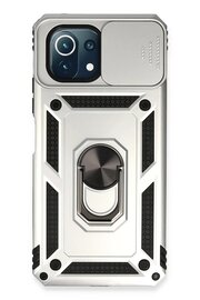 CepteToptan Xiaomi Mİ 11 Lite Kılıf Pars Lens Yüzüklü Silikon - Gümüş - DROPX6843-7478