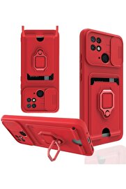 CepteToptan Xiaomi Redmi 10C Kılıf Zuma Kartvizitli Yüzüklü Silikon - Kırmızı - DROPX6899-6326