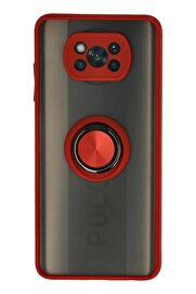 CepteToptan Xiaomi Pocophone X3 Kılıf Montreal Yüzüklü Silikon Kapak - Kırmızı - DROPX1273-5888