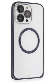 CepteToptan iPhone 15 Pro Kılıf Metal Bumper Magneticsafe Kapak - Lacivert - DROPX5008-7429