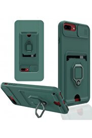 CepteToptan iPhone 7 Plus Kılıf Zuma Kartvizitli Yüzüklü Silikon - Yeşil - DROPX9581-2204