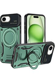 CepteToptan iPhone 16E Kılıf Joy Lens Standlı Kapak - Koyu Yeşil - DROPX6329-7909