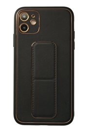 CepteToptan iPhone 12 Kılıf Coco Deri Standlı Kapak - Siyah - DROPX5368-8058