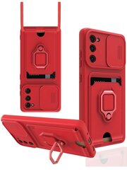 CepteToptan Samsung Galaxy S20 FE Kılıf Zuma Kartvizitli Yüzüklü Silikon - Kırmızı - DROPX8616-2133