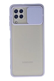 CepteToptan Samsung Galaxy A22 Kılıf Palm Buzlu Kamera Sürgülü Silikon - Lila - DROPX9398-8171