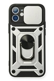 CepteToptan iPhone 12 Mini Kılıf Pars Lens Yüzüklü Silikon - Gümüş - DROPX7123-9294