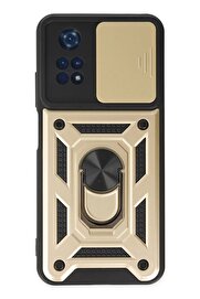 CepteToptan Xiaomi Poco M4 Pro 4G Kılıf Pars Lens Yüzüklü Silikon - Gold - DROPX8026-5126