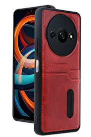 CepteToptan Xiaomi Redmi A3 4G Kılıf Sara Kartvizitli Deri Kılıf - Kırmızı - DROPX2208-7007
