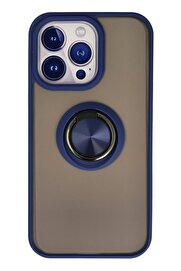CepteToptan iPhone 15 Pro Max Kılıf Montreal Yüzüklü Silikon Kapak - Lacivert - DROPX6042-2823