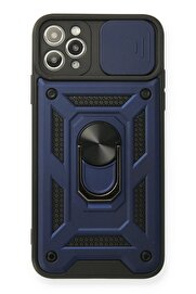 CepteToptan iPhone 11 Pro Max Kılıf Pars Lens Yüzüklü Silikon - Lacivert - DROPX3443-9436