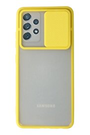 CepteToptan Samsung Galaxy A72 Kılıf Palm Buzlu Kamera Sürgülü Silikon - Sarı - DROPX6425-9470