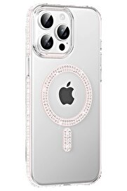 CepteToptan Apple iPhone 15 Pro Move Taşlı Magsafe Kapak - Gümüş - DROPX7368-4086