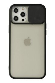 CepteToptan iPhone 12 Pro Max Kılıf Palm Buzlu Kamera Sürgülü Silikon - Siyah - DROPX7428-1317