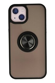 CepteToptan iPhone 15 Kılıf Montreal Yüzüklü Silikon Kapak - Siyah - DROPX3534-9715