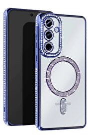 CepteToptan Samsung Galaxy S25 Kılıf Joke Simli Magneticsafe Kılıf - Mavi - DROPX1974-3976