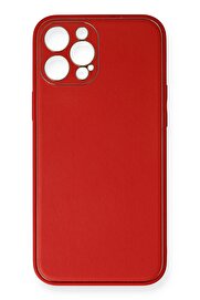 CepteToptan iPhone 12 Pro Max Kılıf Coco Deri Silikon Kapak - Kırmızı - DROPX5896-4160