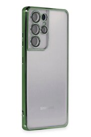 CepteToptan Samsung Galaxy S21 Ultra Kılıf Lensli Silikon - Yeşil - DROPX5738-5426