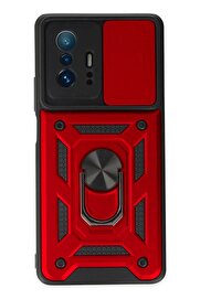 CepteToptan Xiaomi Mi 11T Pro Kılıf Pars Lens Yüzüklü Silikon - Kırmızı - DROPX9929-1745