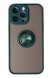 CepteToptan iPhone 14 Pro Max Kılıf Montreal Yüzüklü Silikon Kapak - Yeşil - DROPX2377-1673