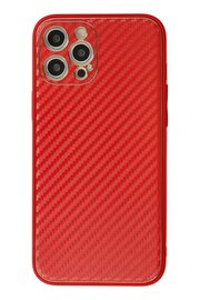 CepteToptan iPhone 12 Pro Max Kılıf Coco Karbon Silikon - Kırmızı - DROPX9515-2792